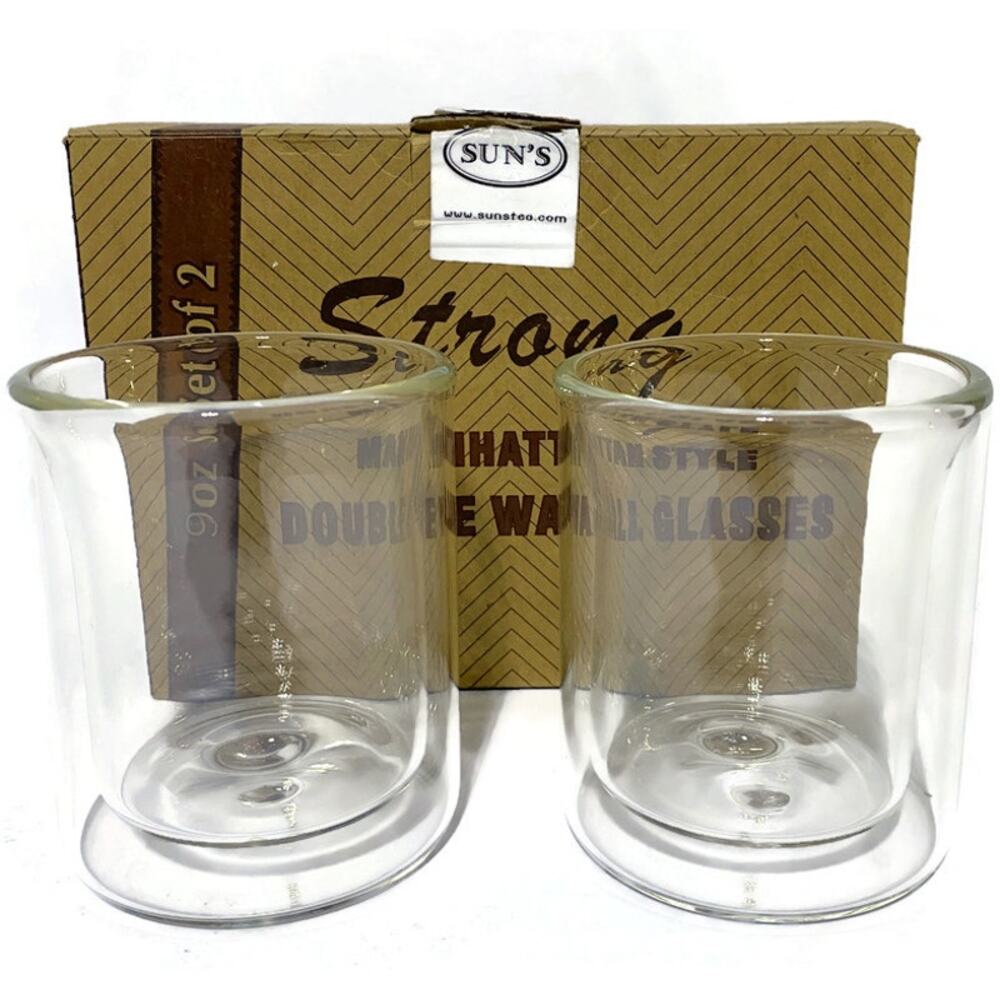 Sun's Tea 9 Ounce Strong Double Wall Manhattan Old Fashioned Glasses Set of 2